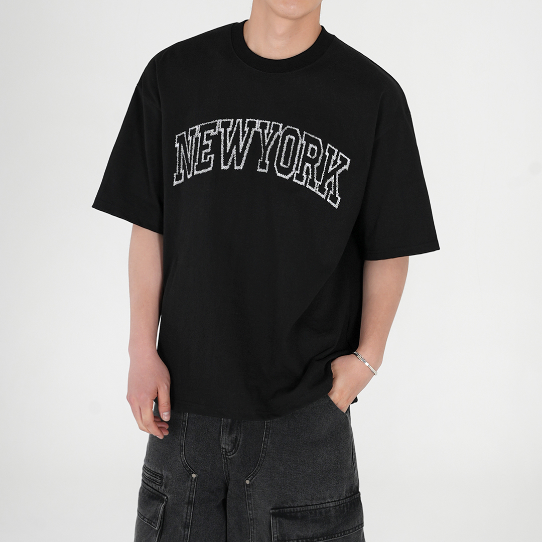 Oversized Fit New York Embroidery Short Sleeve T-shirt